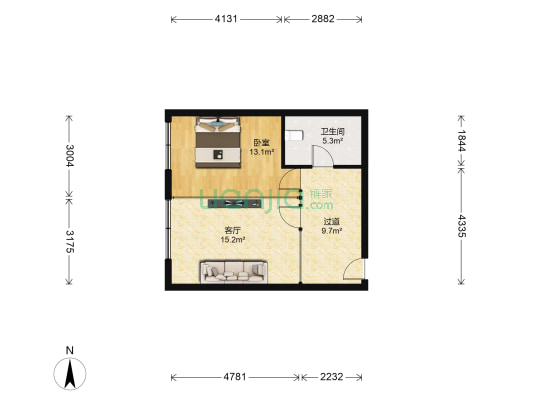 南湖广场 鸿瑞豪庭 一室单身公寓 空户方便看房-户型图