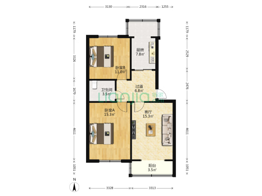 聚华路9号 2室1厅1卫 74平方