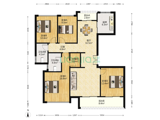 绿城凤起乐鸣 4室1厅2卫 142平方