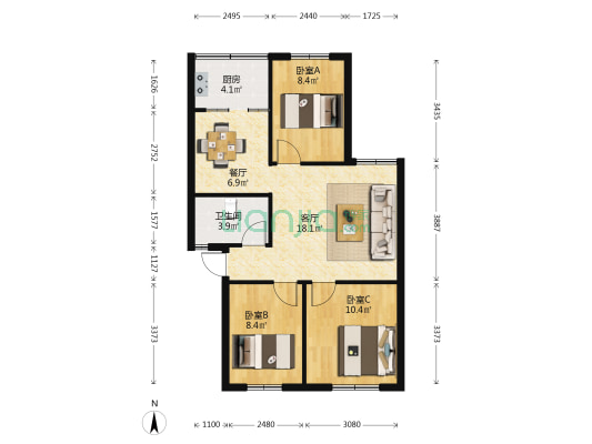 昆铁工程岔街通号小区 3室2厅1卫 74平方