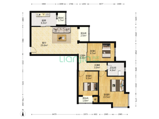 三环新城7号院 3室1厅1卫 117平方