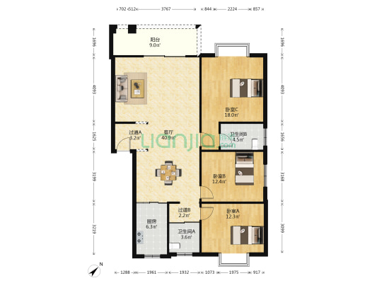 永生花园 3室1厅2卫 132平方