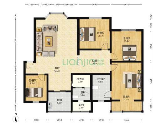 丽锦花园(岷江路) 4室1厅2卫 159平方