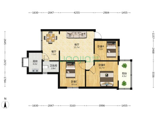 中园科学院昆明新迎住宅区 3室2厅1卫 64平方