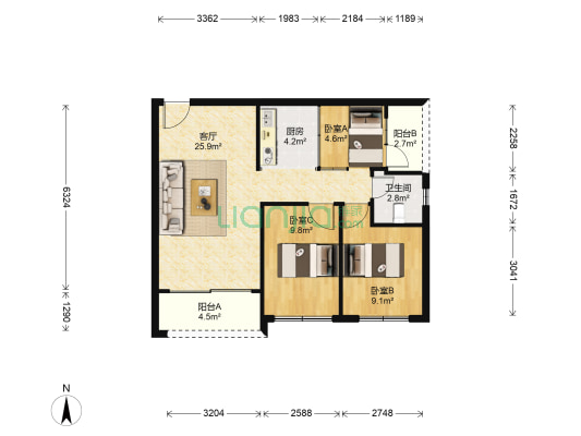 新悦轩 3室1厅1卫 83平方