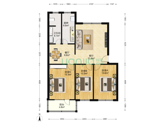 燕潮家园 3室2厅1卫 110平方