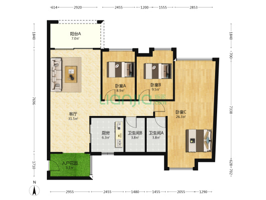尚品雅居山语 3室1厅2卫 124平方