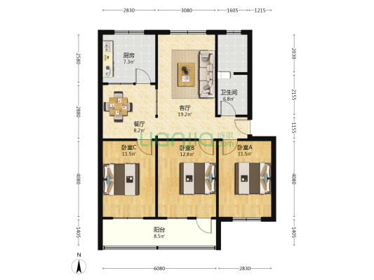 信联二公司宿舍 3室2厅1卫 107平方