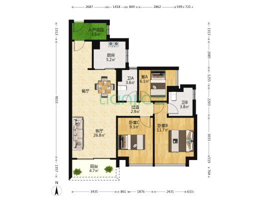 时代美宸二期 3室1厅2卫 101平方