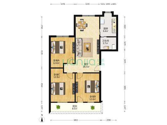 新建区百商2栋 3室1厅1卫 96平方