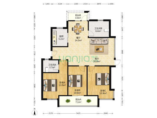 中兴西湖花园 3室2厅2卫 117平方