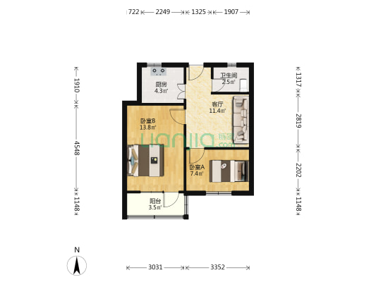 锁金村82号 2室1厅1卫 54平方