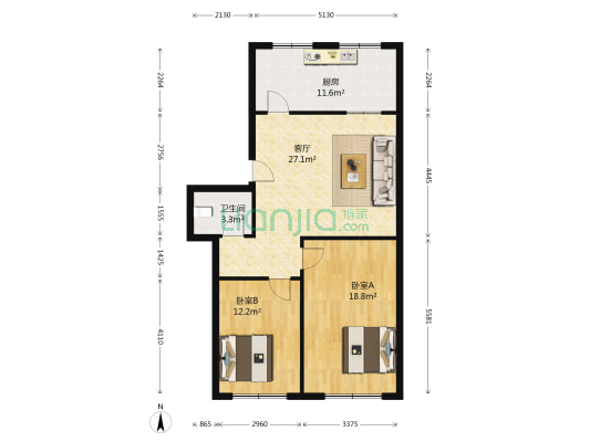 泰州路 2室1厅1卫 85平方