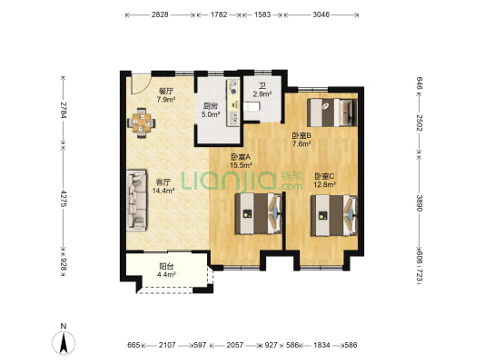 大发融悦东方 3室2厅1卫 88平方