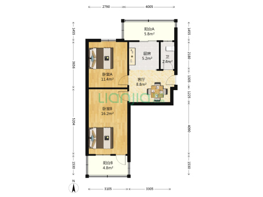 茂新街 2室1厅1卫 66平方