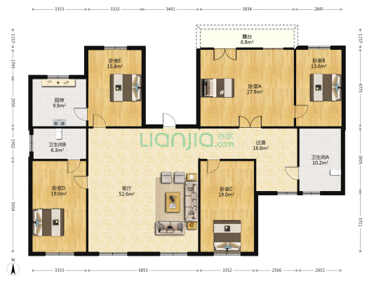 友城名居 5室1厅2卫 264平方