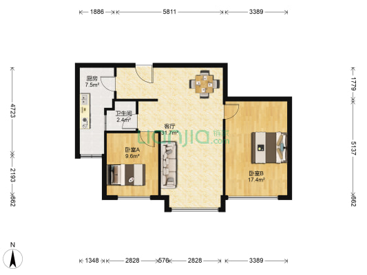 中原一景 2室1厅1卫 100平方