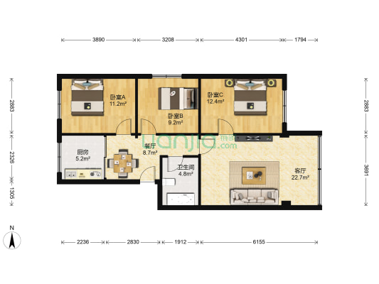 兰州车管所家属院 3室2厅1卫 92平方