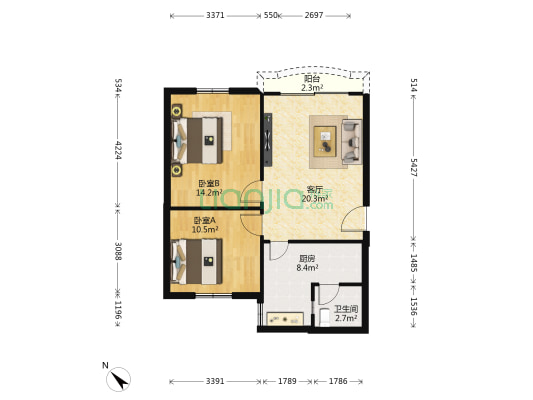 恒昌欧景华庭 2室1厅1卫 74平方