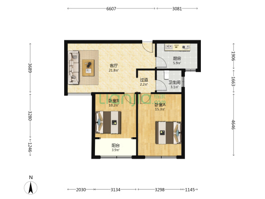 君泰花园 2室1厅1卫 89平方