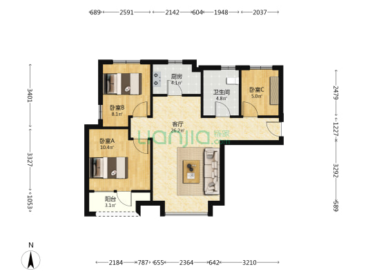 永清融创城 3室1厅1卫 88平方