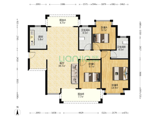 雍东园 3室1厅2卫 122平方