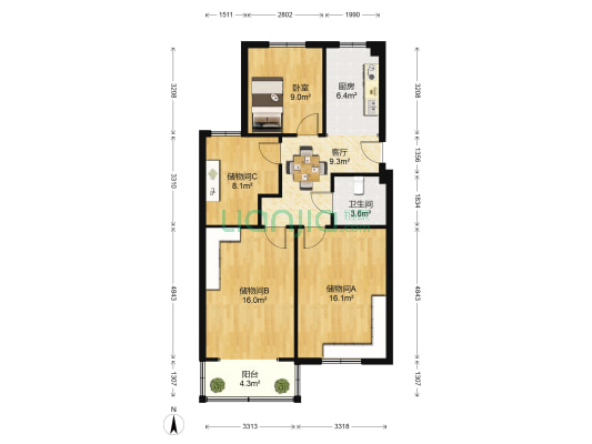 红旗花园B区 1室1厅1卫 92平方