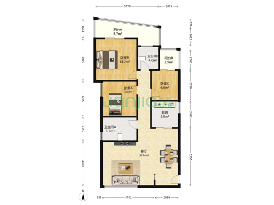 瑞源星城 3室1厅2卫 124平方