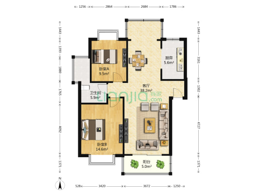 洪城锦苑 2室1厅1卫 91平方