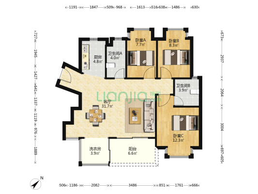 浩创达观上院 3室1厅2卫 102平方