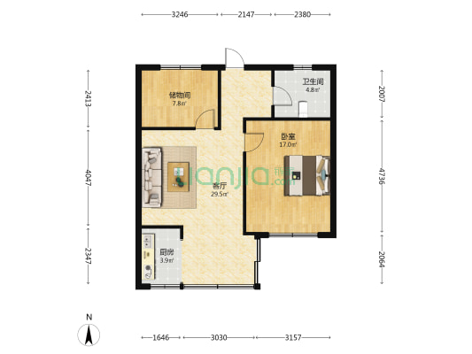 丹凤花园三区 1室1厅1卫 70平方