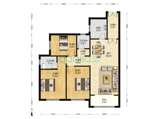 历山永祥里 3室1厅2卫 134平方