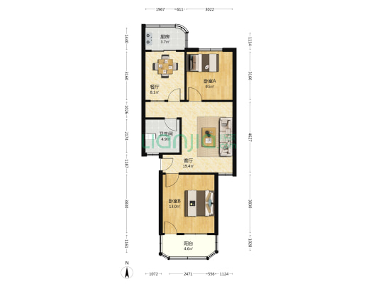 天盛苑 2室2厅1卫 76平方