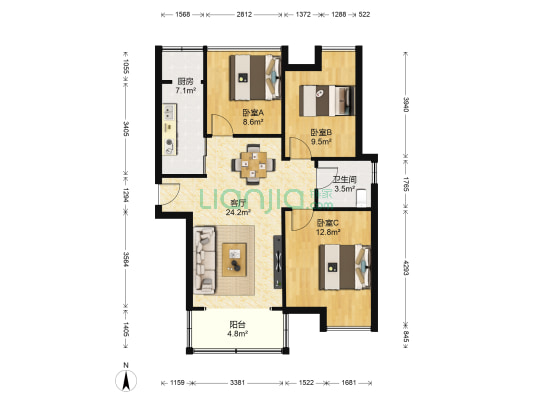 盛世长安 3室1厅1卫 96平方
