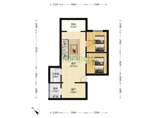 协和村16号 2室2厅1卫 55平方