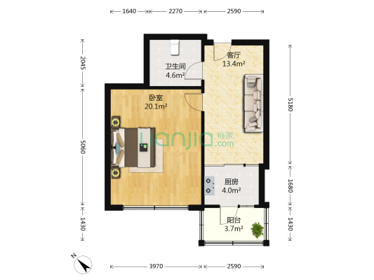 桥南小区 1室1厅1卫 49平方
