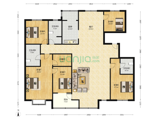 此房满五唯一，三跃四层叠拼，毛坯房，有车位-户型图