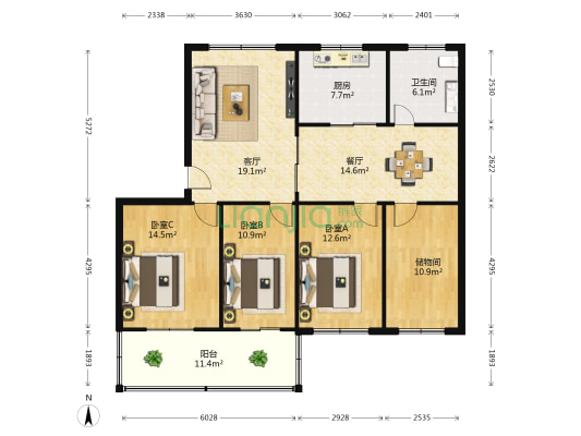二大队 3室2厅1卫 130平方
