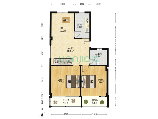 海亚相府花园 2室2厅1卫 94平方