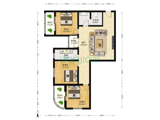城市之光 3室1厅1卫 123平方