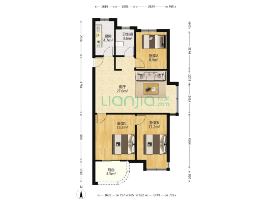 颐悦景庭 3室1厅1卫 92平方