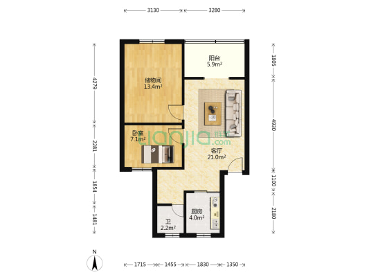 襄阳市四季青还建房小区 1室1厅1卫 60平方
