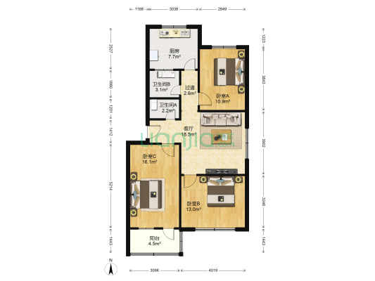 康乃馨 3室1厅2卫 95平方