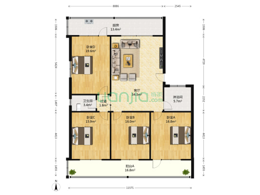 南小纬九路3-1号 4室1厅2卫 170平方