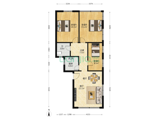 朝阳路 3室1厅1卫 95平方