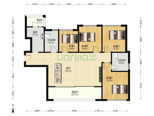 新景璟誉府 4室1厅2卫 129平方