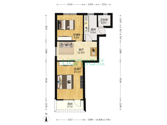 芷江西路239弄 2室1厅1卫 55平方