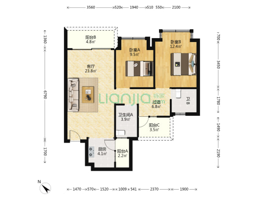 邦泰·翡翠城(西区) 2室1厅2卫 111平方