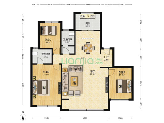 中南君启一期 3室1厅2卫 143平方
