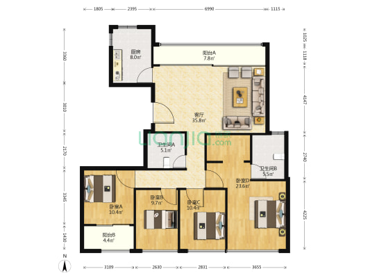 华润置地九悦 4室1厅2卫 155平方